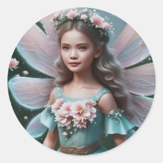 Adorable Spring Fairy Child Pink Floral Crown Stickers