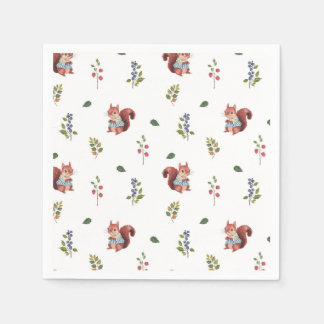 Adorable squirrel and Forest Berries Pattern Napkins