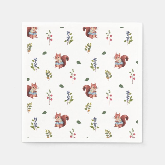 Adorable squirrel and Forest Berries Pattern Napkins (Front)