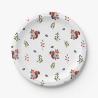 Adorable squirrel and Forest Berries Pattern Paper Plates