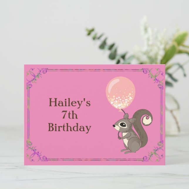 Adorable Squirrel Birthday Customizable Party Invitation (Standing Front)