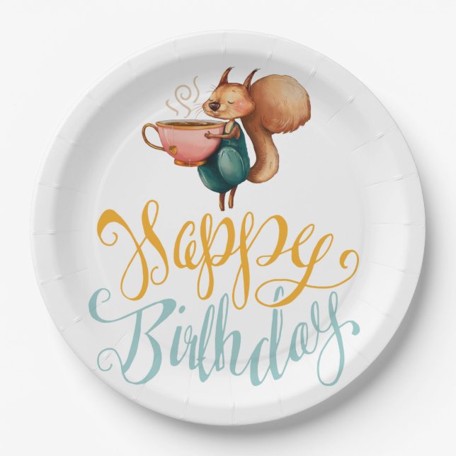 Adorable Squirrel Birthday Paper Plates (Front)