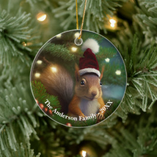 Adorable squirrel hiding in a tree branch Custom Ceramic Ornament