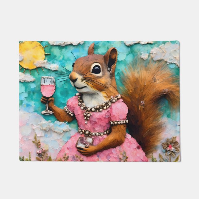 Adorable Squirrel in a Pink Dress Doormat (Front)