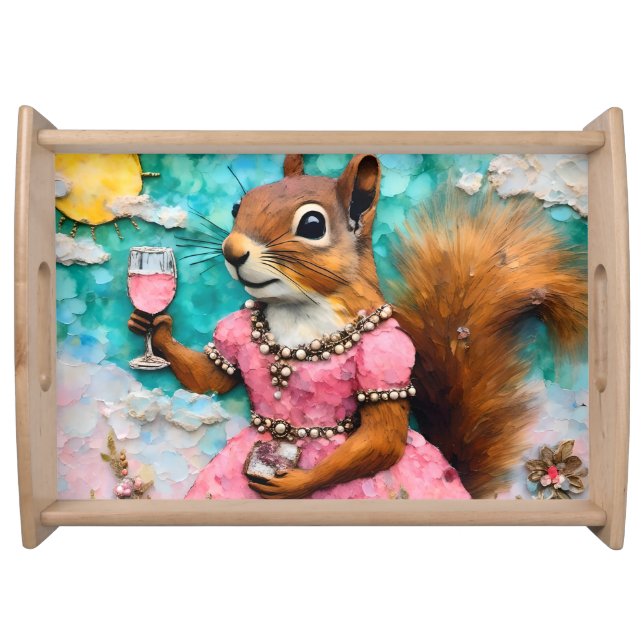 Adorable Squirrel in a Pink Dress Serving Tray (Front)