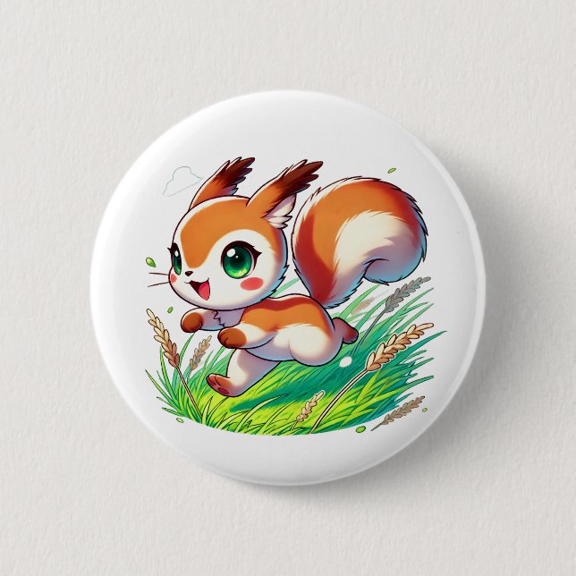 Adorable squirrel running through a field button (Front)