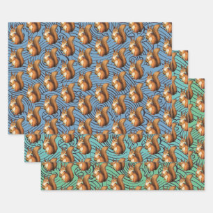 Adorable Squirrel Trio Set Wrapping Paper Sheets