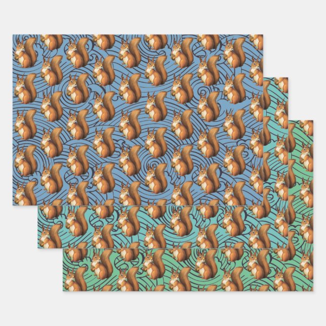 Adorable Squirrel Trio Set Wrapping Paper Sheets (Set)