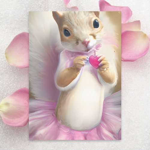 Adorable Squirrel Valentine Pink Ballet Tutu Heart Holiday Card