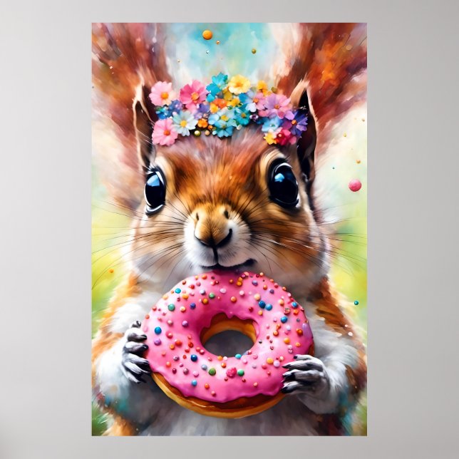 Adorable Squirrel With a Donut Poster (Front)