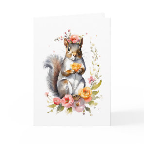 Adorable Squirrel with Spring Flowers Blank  Card