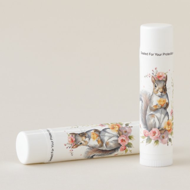Adorable Squirrel with Spring Flowers  Lip Balm (Front)