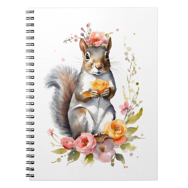 Adorable Squirrel with Spring Flowers  Notebook (Front)