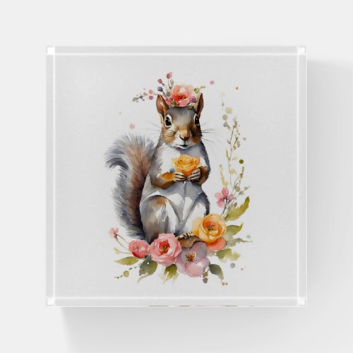 Adorable Squirrel with Spring Flowers  Paperweight
