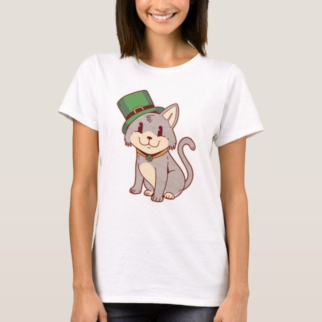 Adorable St. Patricks Cat T-Shirt (Front)