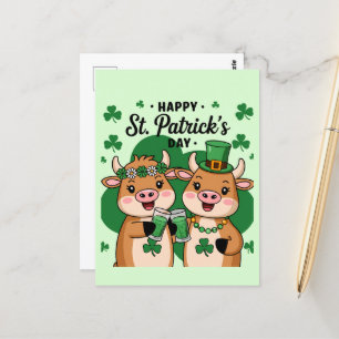 Adorable St Patricks Day Cows Postcard