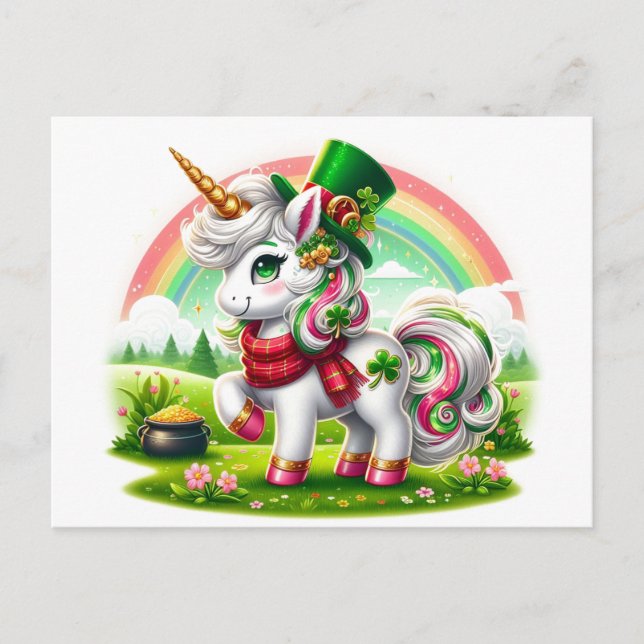 Adorable St. Patricks Day Unicorn Postcard (Front)