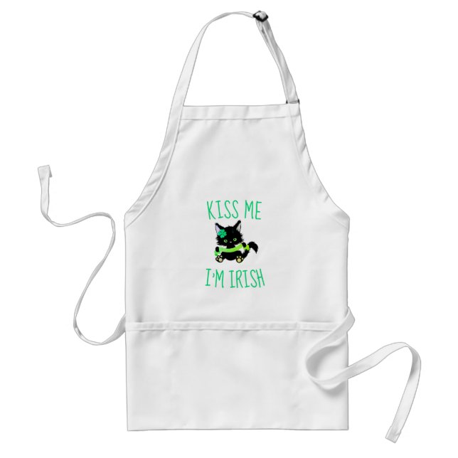 Adorable St. Patrick's Kiss Me I'm Irish Cat Adult Apron (Front)