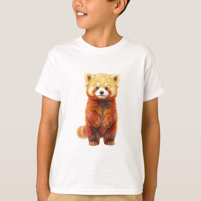 Adorable Standing Fluffy Red Panda Kids T-Shirt (Front)