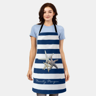 Adorable Starfish ,Navy Blue Stripes-Personalized  Apron