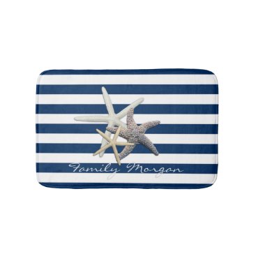 Adorable Starfish ,Navy Blue Stripes-Personalized Bath Mat Adorable Starfish ,Navy Blue Stripes-Personalized Bath Mat