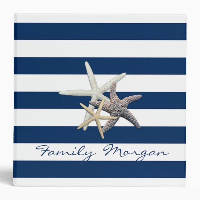 Adorable Starfish ,Navy Blue Stripes-Personalized Binder (Front)