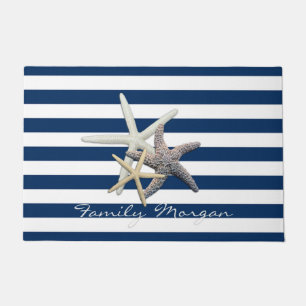 Adorable Starfish ,Navy Blue Stripes-Personalized Doormat