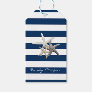 Adorable Starfish ,Navy Blue Stripes-Personalized  Gift Tags