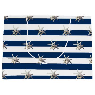 Adorable Starfish ,Navy Blue Stripes-Personalized Large Gift Bag Adorable Starfish ,Navy Blue Stripes-Personalized Large Gift Bag