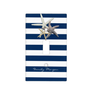 Adorable Starfish ,Navy Blue Stripes-Personalized Light Switch Cover