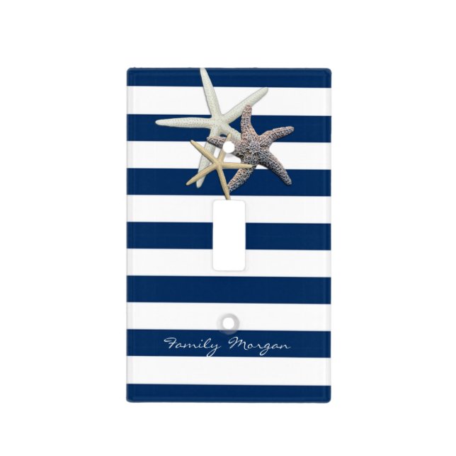 Adorable Starfish ,Navy Blue Stripes-Personalized Light Switch Cover (Front)