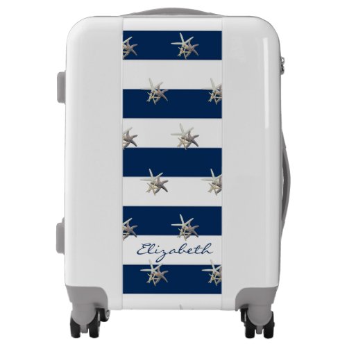 Adorable Starfish Navy Blue Stripes_Personalized Luggage