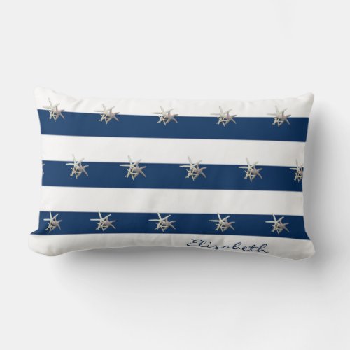 Adorable Starfish Navy Blue Stripes_Personalized Lumbar Pillow