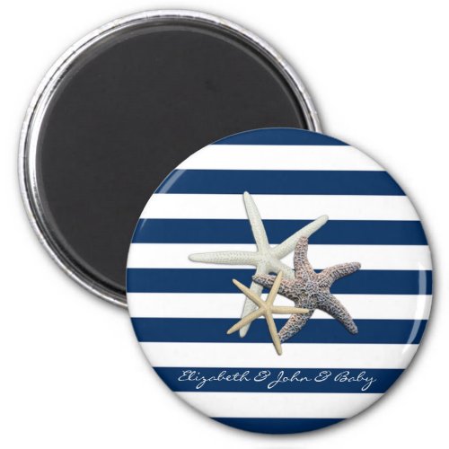 Adorable Starfish Navy Blue Stripes_Personalized Magnet