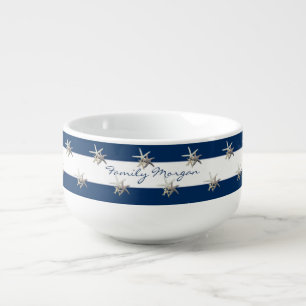 Adorable Starfish ,Navy Blue Stripes-Personalized Soup Mug