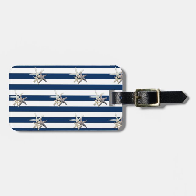 Adorable Starfish On Stripes-Personalized Luggage Tag (Front Horizontal)