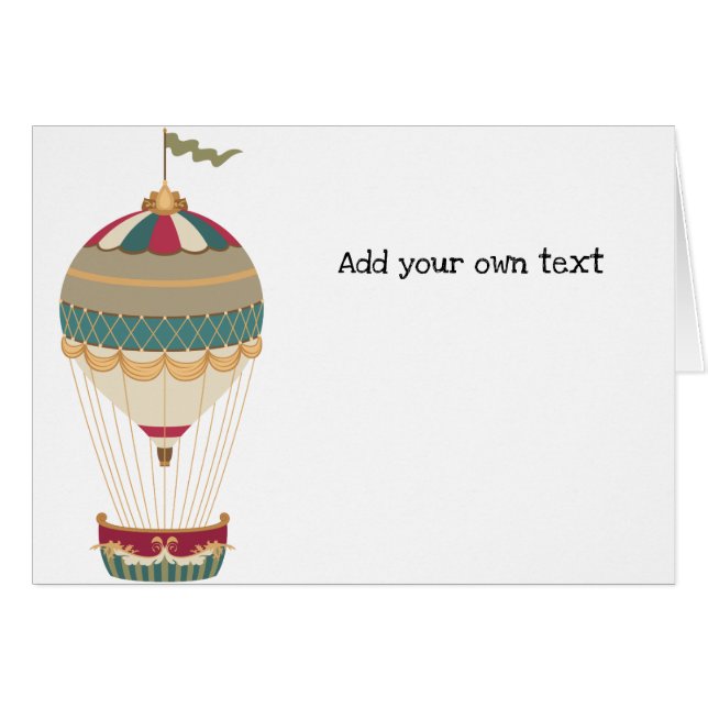 Adorable Steampunk Hot Air Balloon w/Flag Cards (Front Horizontal)