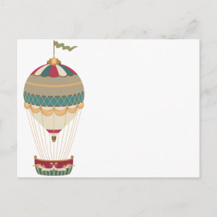Adorable Steampunk Hot Air Balloon with Flag Postcard