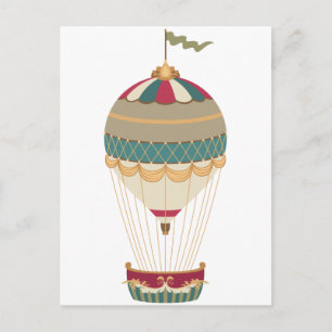 Adorable Steampunk Hot Air Balloon with Flag Postcard