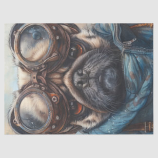 Adorable Steampunk Pug Dog with Glasses Decoupage Tissue Paper