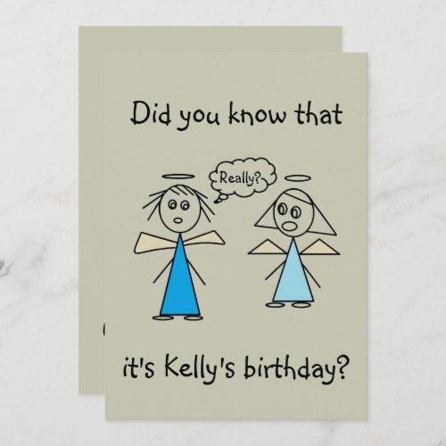 Adorable Stick Figure Angels Girls Birthday Party Invitation