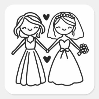 Adorable Stick Figure Lesbian Brides Wedding Square Sticker