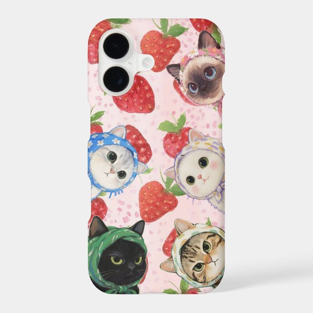 Adorable Strawberry Cat Friends iPhone Case (Back)