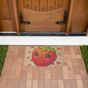 Adorable Strawberry Love Design Fiber Doormat
