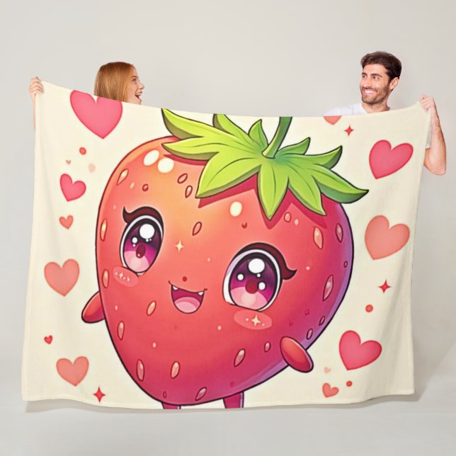 Adorable Strawberry Love Design Fleece Blanket (In Situ)