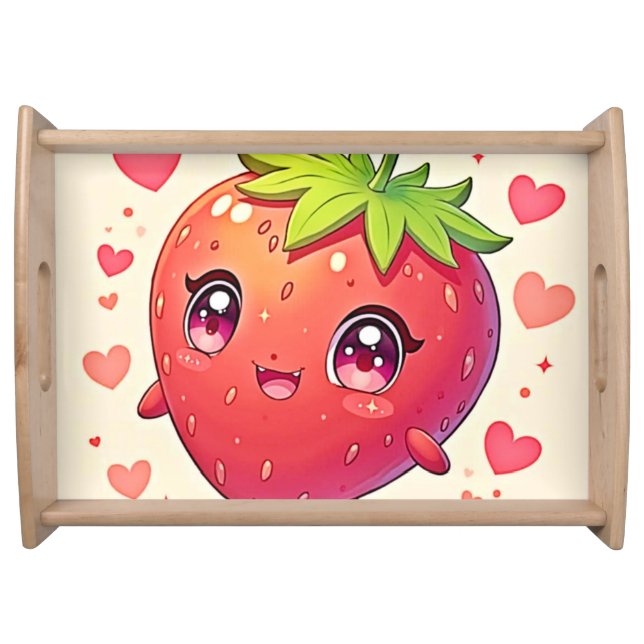 Adorable Strawberry Love Design Serving Tray (Front)