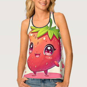 Adorable Strawberry Love Design Tank Top