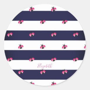 Adorable Striped,Ladybird -Personalized Classic Round Sticker