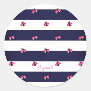 Adorable Striped,Ladybird -Personalized Classic Round Sticker