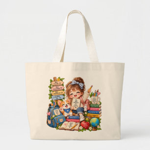 Adorable Student Reading Jumbo Tote Bag